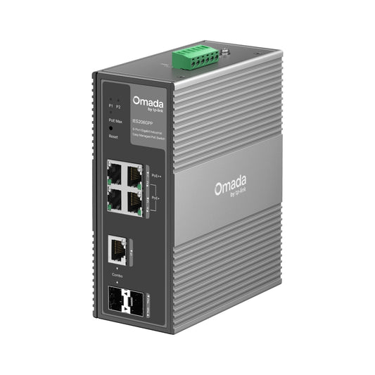 IES206GPP Omada 6-Port Gigabit Industrial Easy Managed Switch with 3-Port PoE+ and 1-Port PoE++
