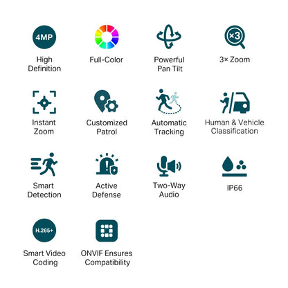 VIGI C540V VIGI 4MP Outdoor Full-Color Dual-Lens Varifocal Pan Tilt Network Camera