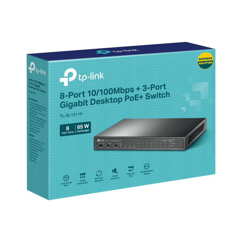 TL-SL1311P 8-Port 10/100Mbps + 3-Port Gigabit Desktop Switch with 8-Port PoE+