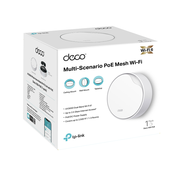 TP-Link Wi-Fi 6 PoE Deco X50-PoE AX3000 Dual Band Gigabit Whole Home Mesh WiFi 6 System with PoE ( 1 Pack )