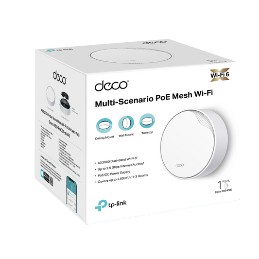 TP-Link Wi-Fi 6 PoE Deco X50-PoE AX3000 Dual Band Gigabit Whole Home Mesh WiFi 6 System with PoE ( 1 Pack )
