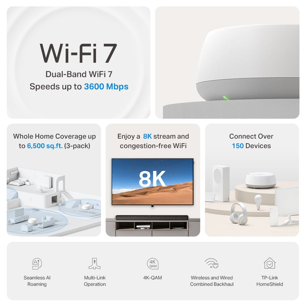 Deco BE22 ( 1 Pack ) BE3600 Whole Home Mesh WiFi 7 System