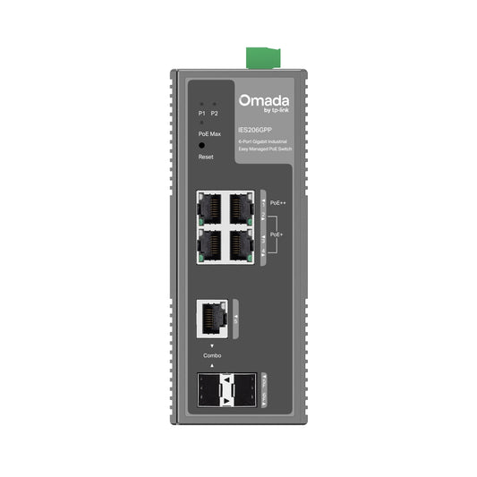IES206GPP Omada 6-Port Gigabit Industrial Easy Managed Switch with 3-Port PoE+ and 1-Port PoE++