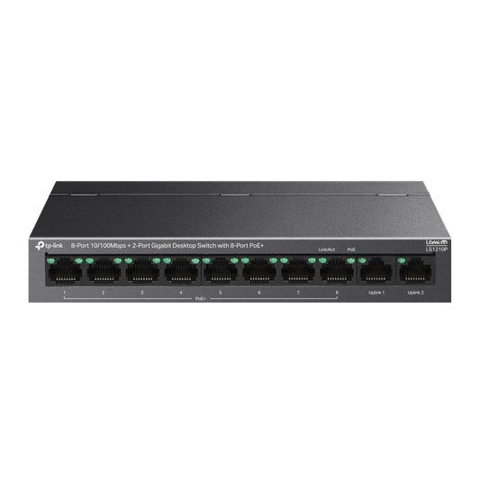 LS1210P 8-Port 10/100Mbps+2-Port Gigabit Desktop Switch with 8-Port PoE+