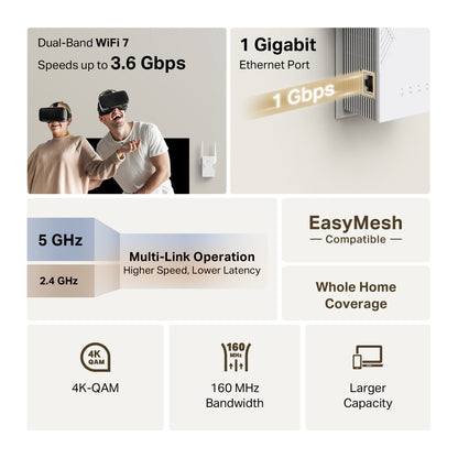 RE225BE BE3600 Dual-Band Wi-Fi 7 Range Extender