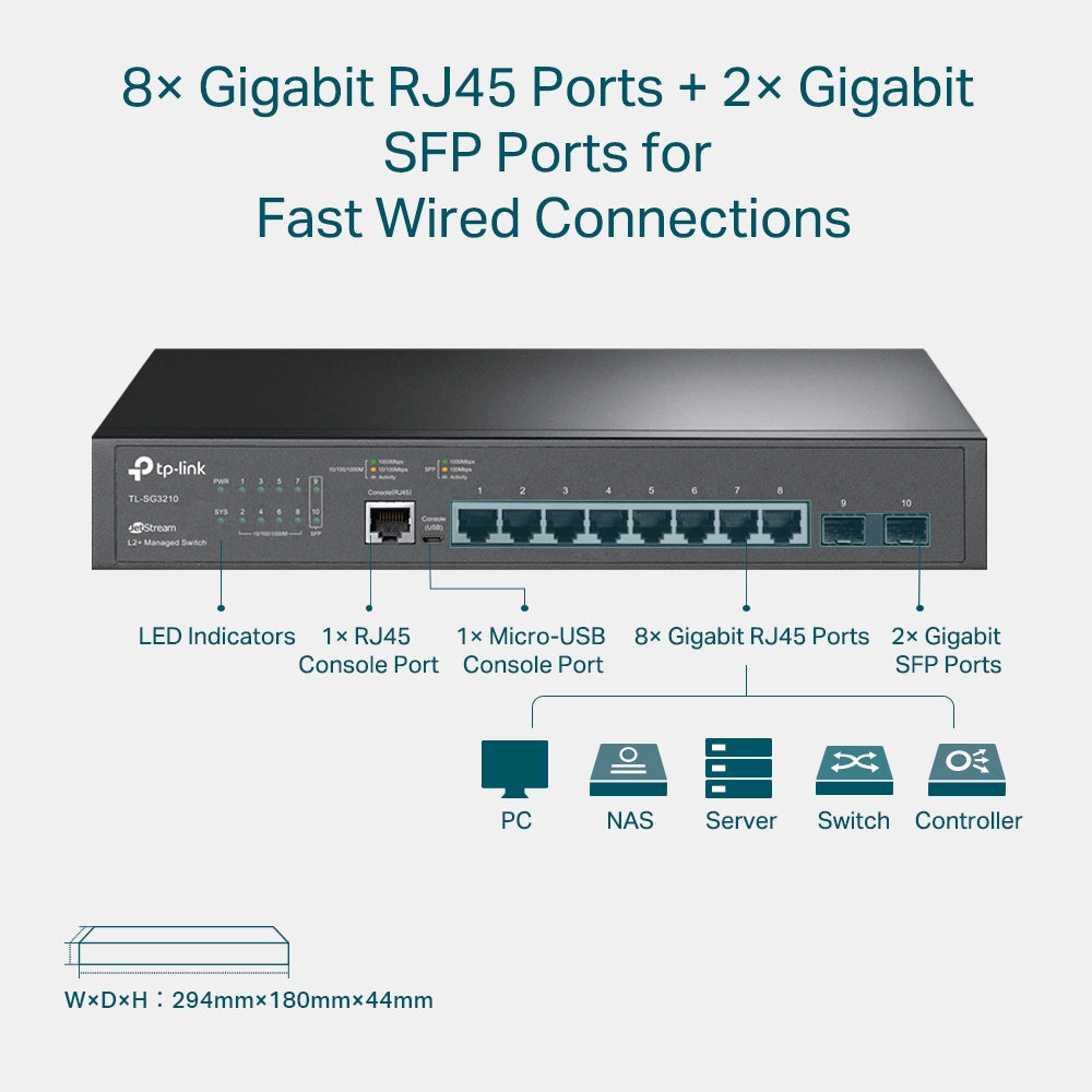 TP-Link TL-SG3210 JetStream 8-Port Gigabit L2 Managed Switch with 2 SFP Slots