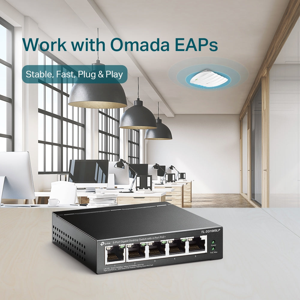 TL-SG1005LP 5-Port Gigabit Desktop Switch with 4-Port PoE+