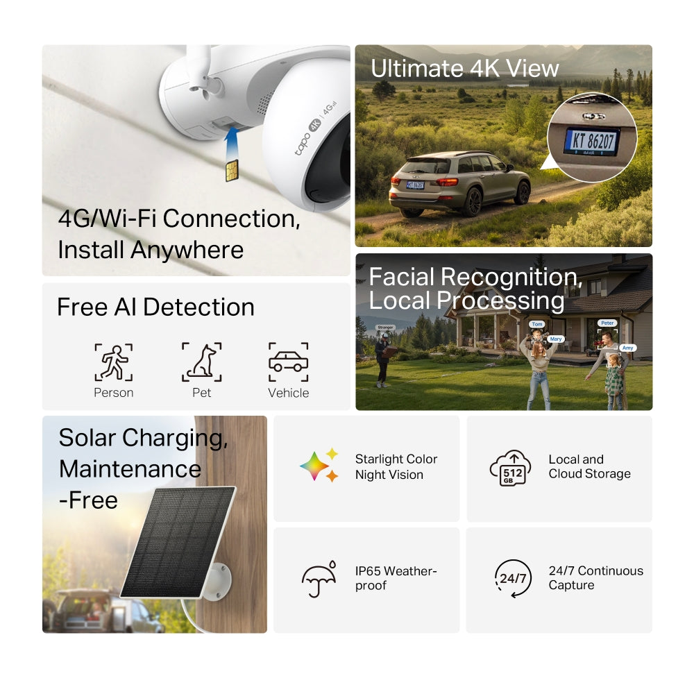 Tapo C665G KIT Solar-Powered Pan/Tilt 4G LTE Security Camera Kit