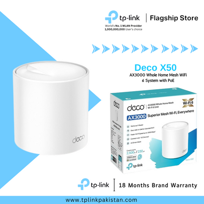 TP-Link Wi-Fi 6 Deco X50 AX3000 Dual Band Gigabit Whole Home Mesh WiFi 6 System (1 Pack)