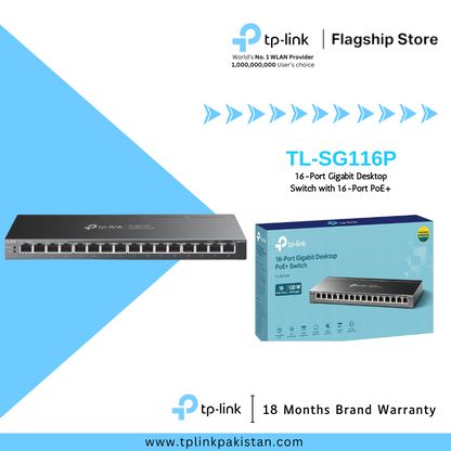 TP-Link TL-SG116P 16-Port Gigabit Desktop Switch with 16-Port PoE+