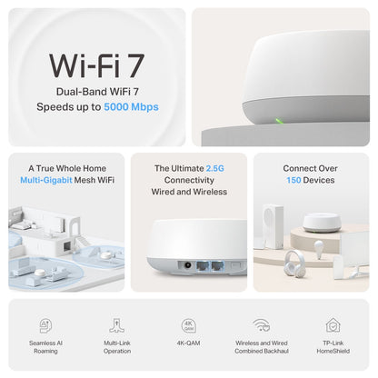 Deco BE25 BE5000 Whole Home Mesh WiFi 7 System (1-Pack)