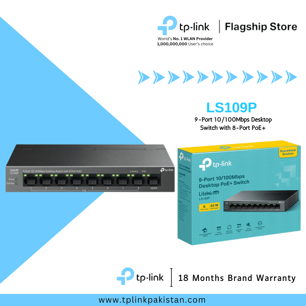 LS109P 9-Port 10/100Mbps Desktop Switch with 8-Port PoE+