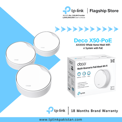 TP-Link Wi-Fi Deco X50-PoE AX3000 Whole Home Mesh WiFi 6 System with PoE (3 pack)
