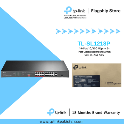 TL-SL1218P 16-Port 10/100 Mbps + 2-Port Gigabit Rackmount Switch with 16-Port PoE+