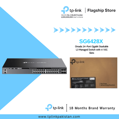 TP-Link Network Gigabit Desktop Switch SG6428X Omada 24-Port Gigabit Stackable L3 Managed Switch with 4 10G Slots